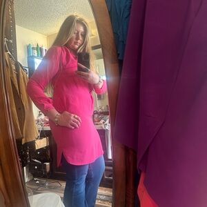 Silk pink attention brand long shirt or as dress with pocketsu